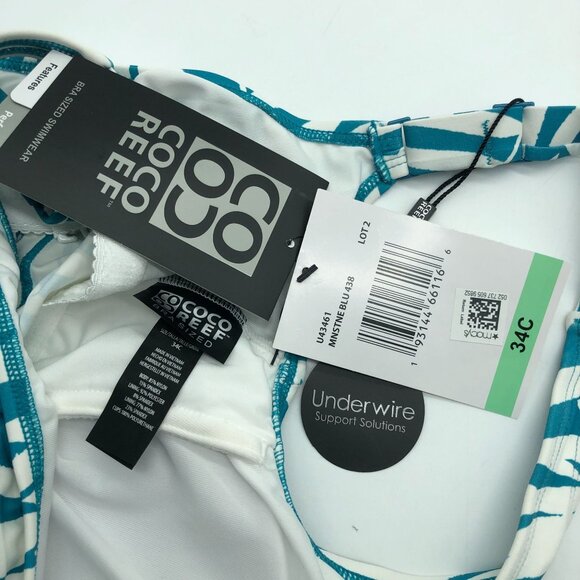 Coco Reef Perfectionfit Underwire Bikini Top White/Teal Adjustable Straps 34C - Picture 5 of 7
